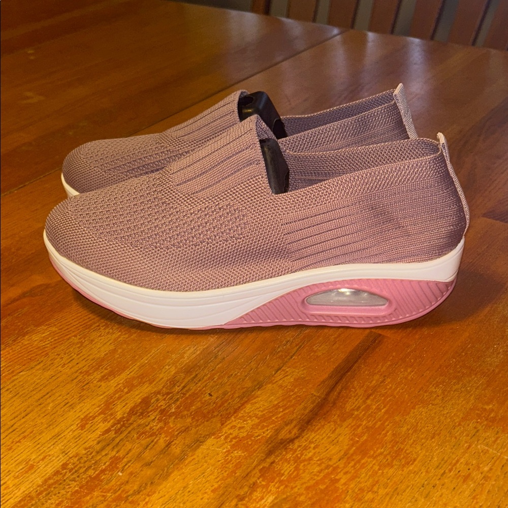 Slip-On Knit Platform Sneakers for Women - Mauve Pink